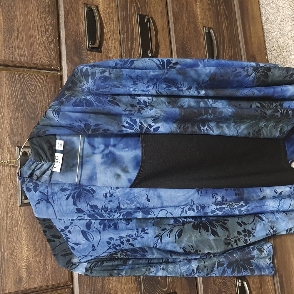 Womens Blue Floral Dressy 2 Layer Look Top